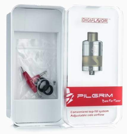 Box and parts of the Digiflavor Pilgrim GTA Kit