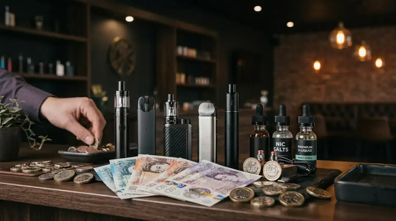 Money on a table with some vapes