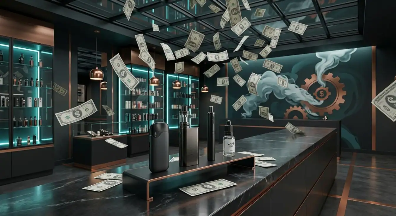 money raining down on some vapes in a vape shop