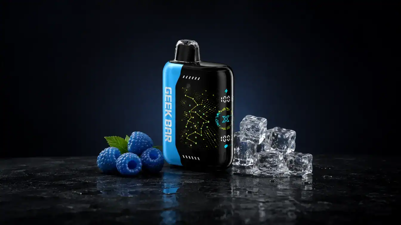 Geek Bars Blue Razz Flavor vape with fruit and ice