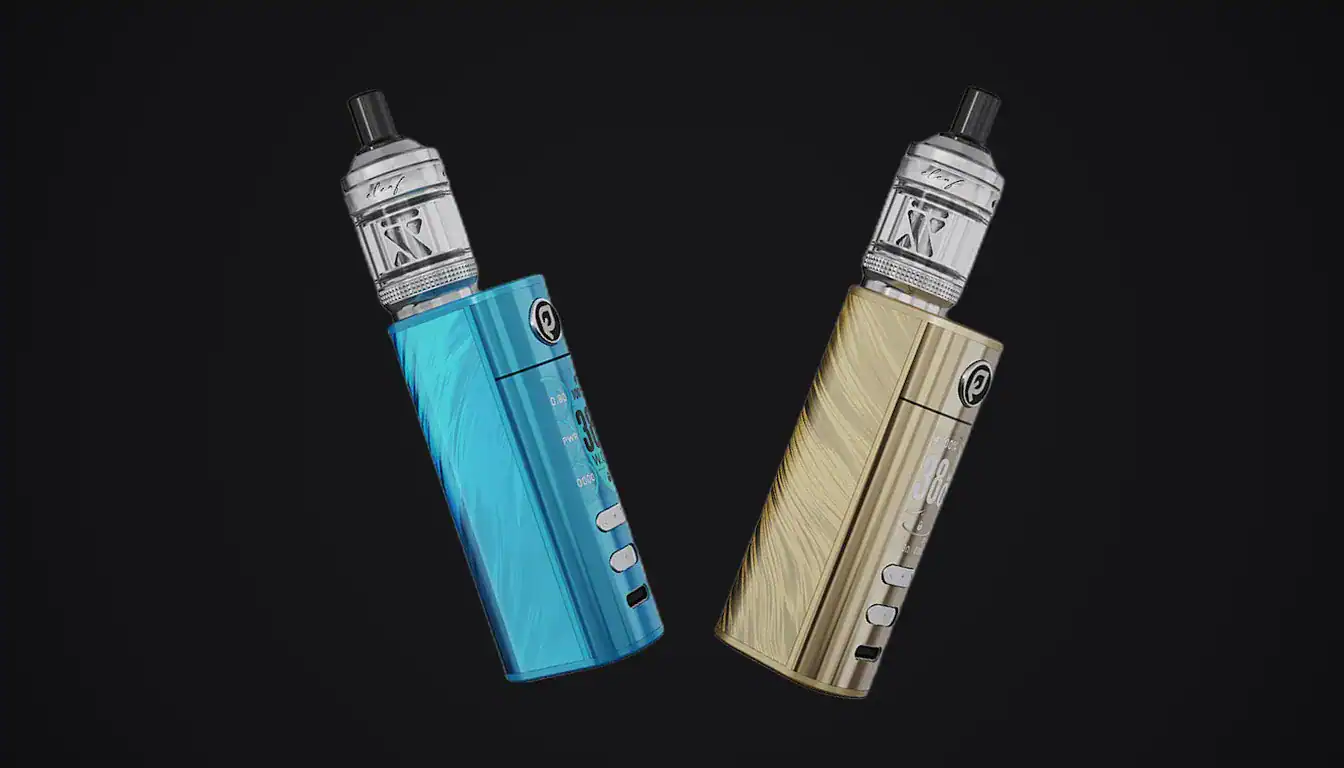 Eleaf iStick X40 in blue and beige colorways displayed side by side against black background