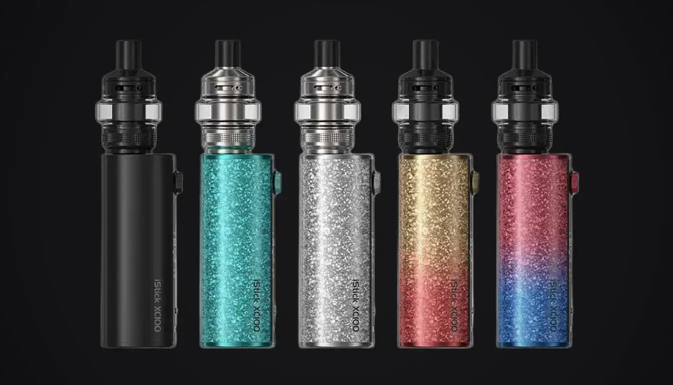 Eleaf iStick XC100 in five color finishes displayed against black background
