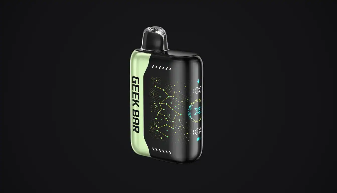 Geek Bar Pulse X vape device with black body and lime green accents on black background