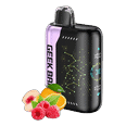 Geek Bar Pulse X 25K disposable vape in Raspberry Peach Lime, with raspberries and peach