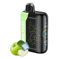 Geek Bar Pulse X 25K disposable vape in Sour Apple Ice, with a green apple and ice