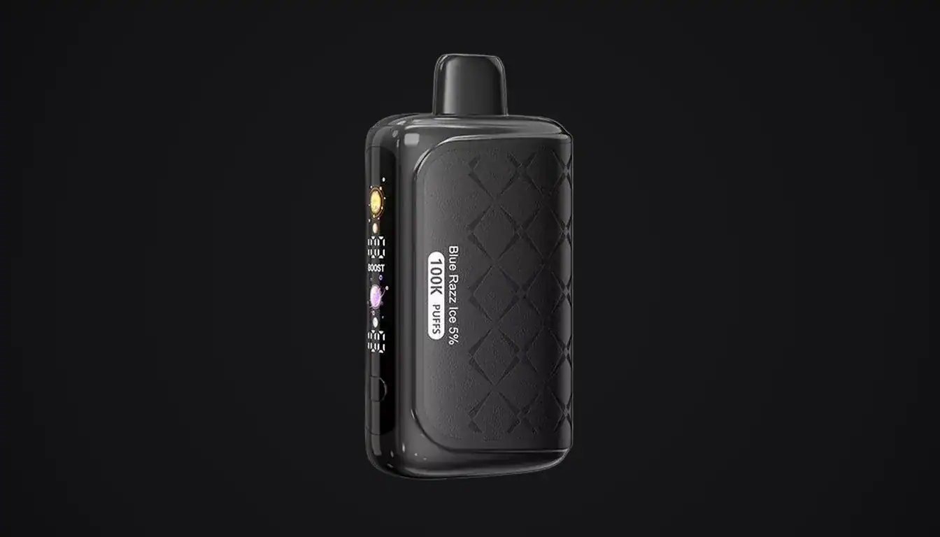 Horizontech 100K vape device with quilted black finish and illuminated side panel on dark background