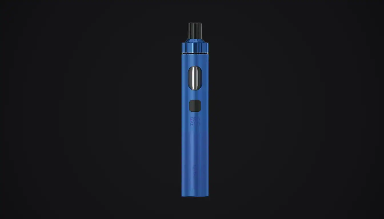 Joyetech eGo AIO 2 blue vape device with chrome mouthpiece against black background