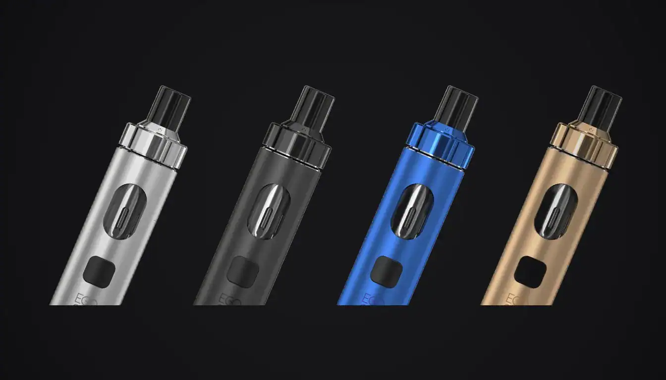 Joyetech eGo AIO 2 vape device shown in four color options against black background