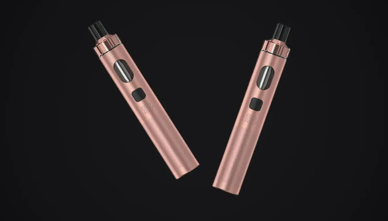 Joyetech eGo AIO 2 rose gold vape pens shown as a pair against black background