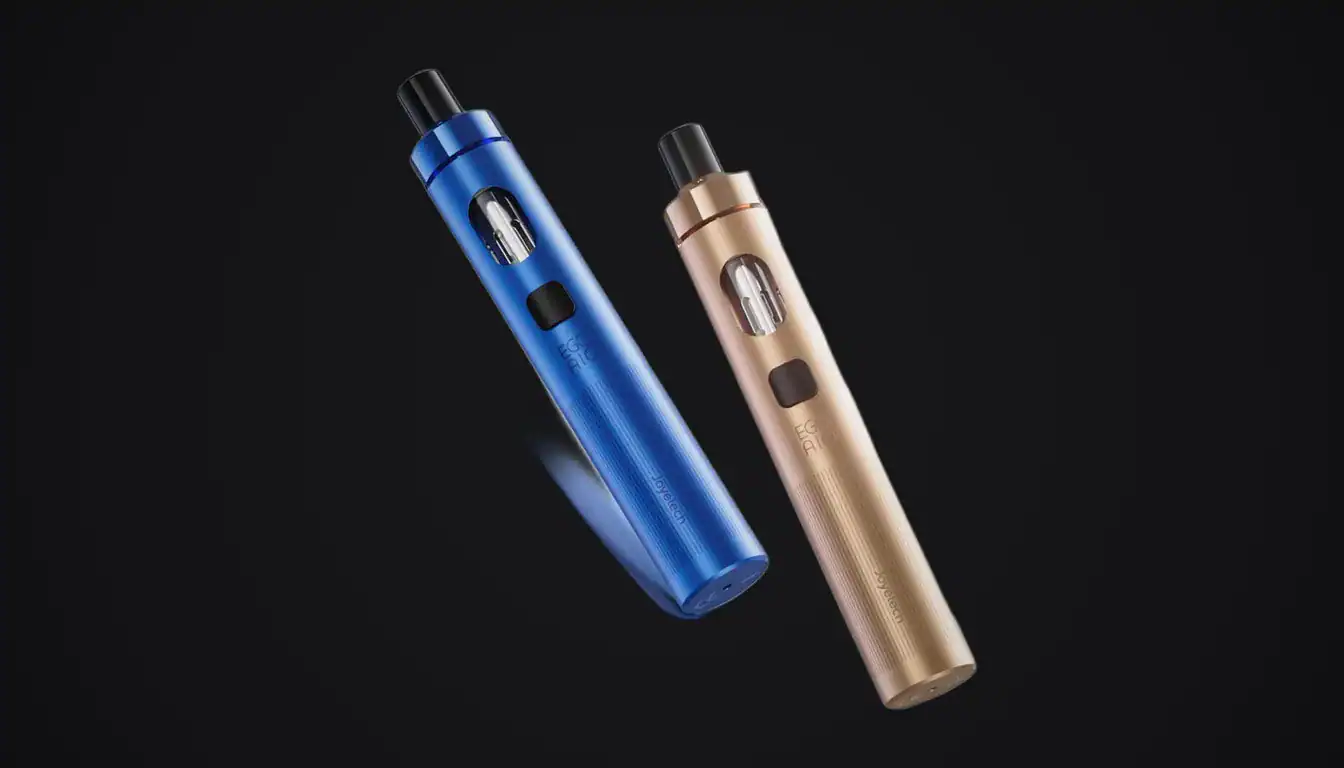 Joyetech eGo AIO 2 in blue and champagne colors against black background