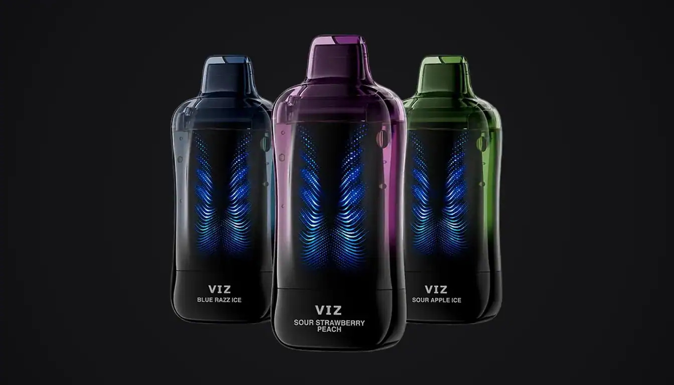 Lost Mary Viz vape in three colorways displaying blue wavy pattern on black background
