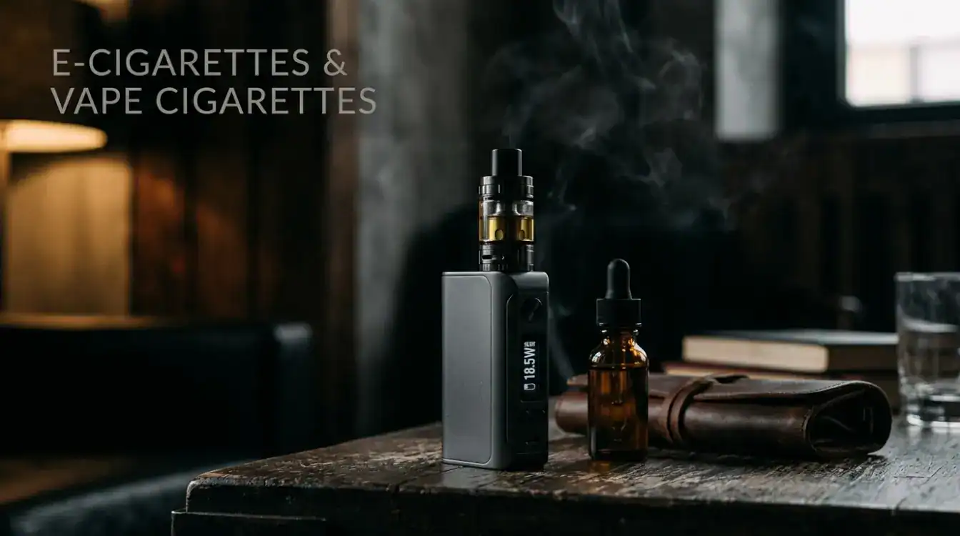 A Box Mod Type of E-Cigarette with E-Liquid bottle