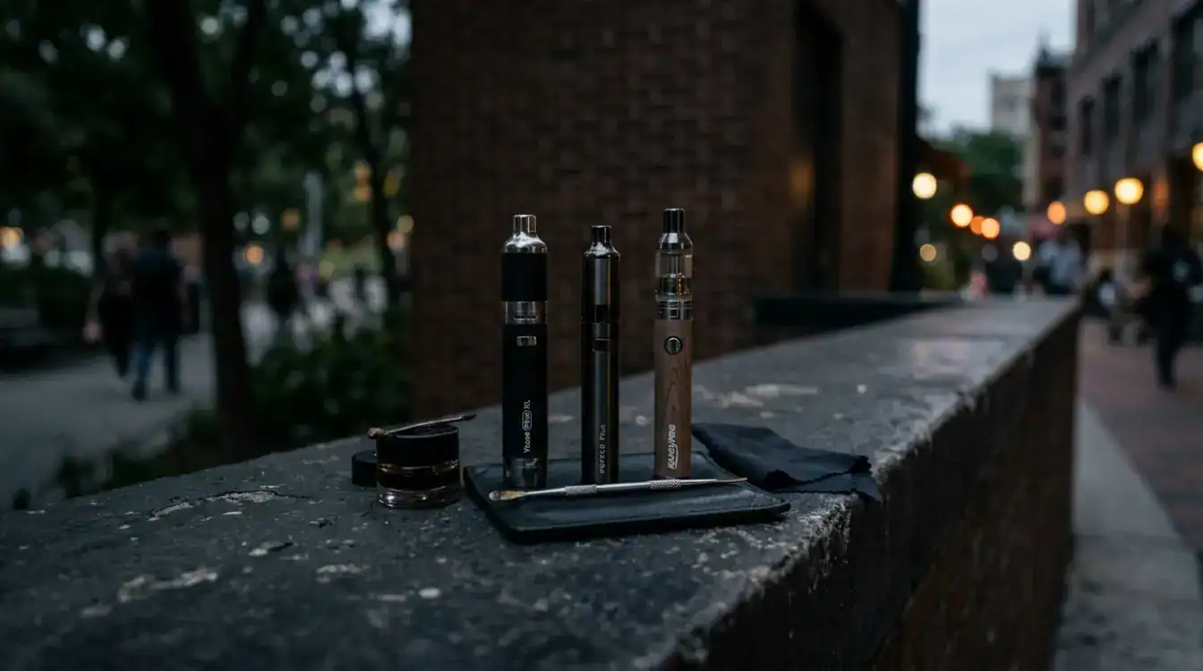 Three different dabber pens on a wall outsite