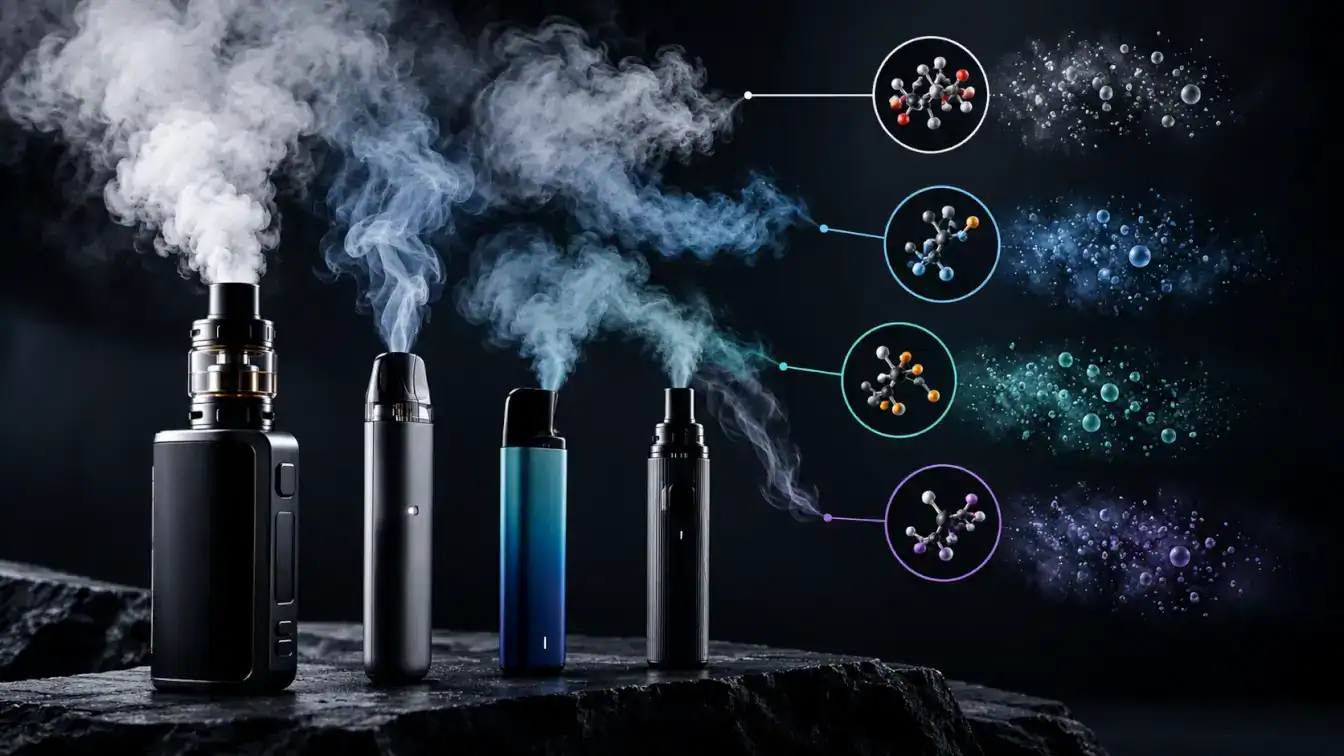 Varies vapes with clouds and molecules shown