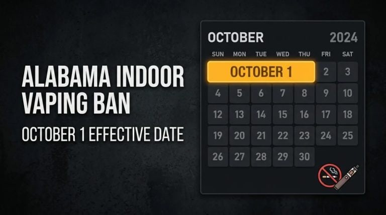 Vape device shown against October 2024 calendar highlighting effective ban date of October 1