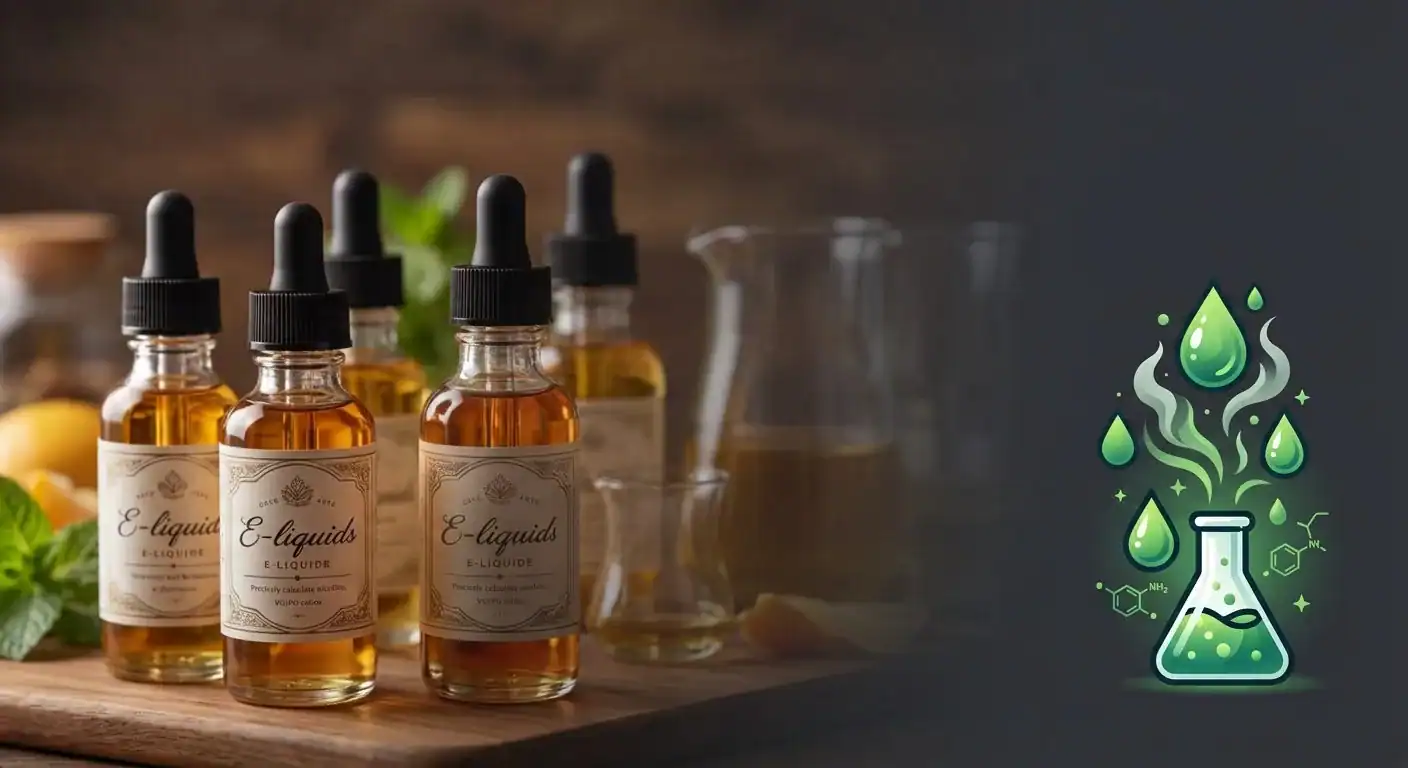E-liquid bottles and a mixing flask for the SmokeTastic DIY e-liquid calculator